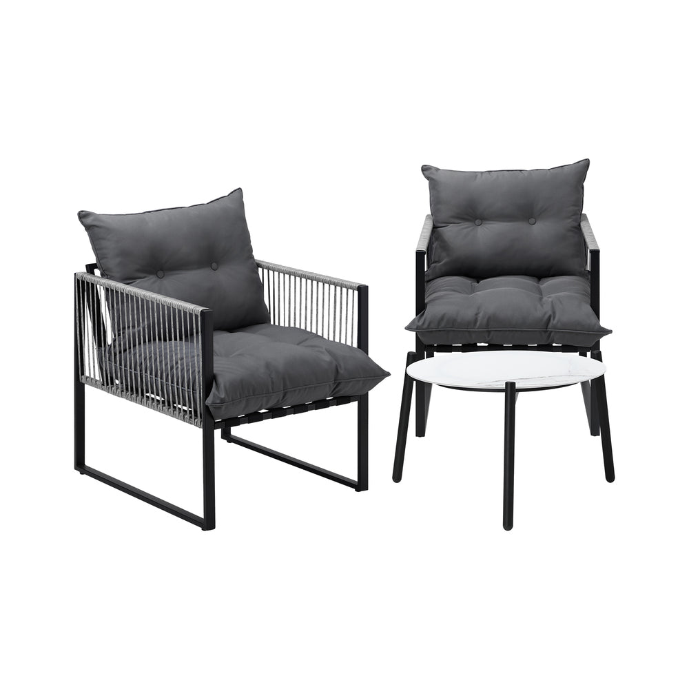 Livsip 3PCS Outdoor Patio Set 50cm White Table Cushioned Armchairs-Outdoor Patio Set-PEROZ Accessories