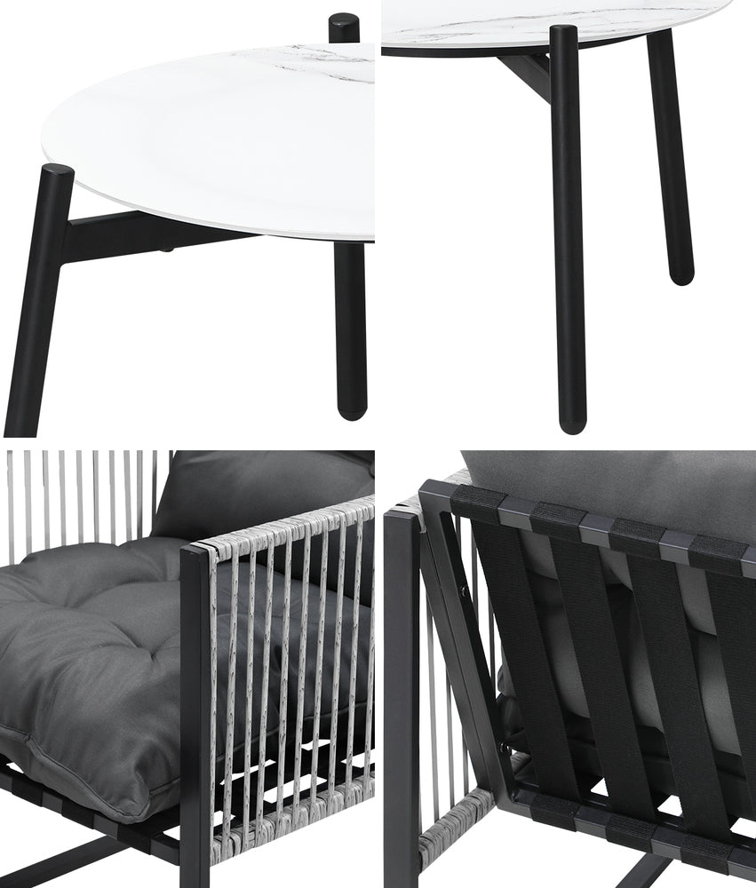 Livsip 3PCS Outdoor Patio Set 50cm White Table Cushioned Armchairs-Outdoor Patio Set-PEROZ Accessories