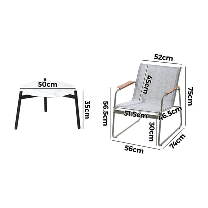 Livsip 3PCS Outdoor Bistro Set 50cm Coffee Table Textilene Patio Chair-Outdoor Patio Set-PEROZ Accessories