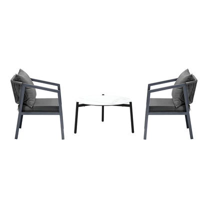 Livsip 3PCS Outdoor Patio Set White 70cm Coffee Table Grey Chairs-Outdoor Patio Set-PEROZ Accessories