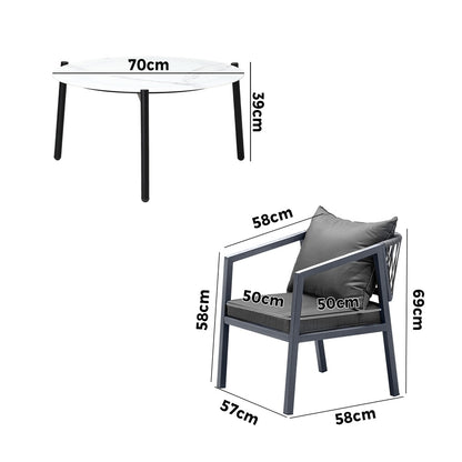 Livsip 4 Seater Outdoor Patio Set White 70cm Coffee Table Grey Chair-Outdoor Patio Set-PEROZ Accessories