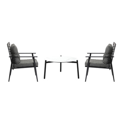 Livsip 3pc Outdoor Patio Set 70CM White Marble Table Rattan Chairs-Outdoor Patio Set-PEROZ Accessories