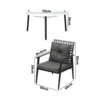 Livsip 3pc Outdoor Patio Set 70CM White Marble Table Rattan Chairs-Outdoor Patio Set-PEROZ Accessories