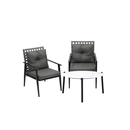 Livsip 3pc Outdoor Patio Set 70CM White Marble Table Rattan Chairs-Outdoor Patio Set-PEROZ Accessories