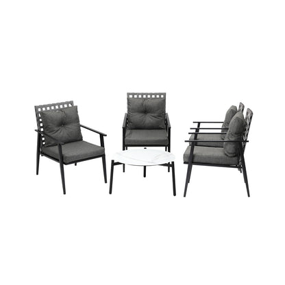 Livsip 5PC Outdoor Patio Set 70CM White Marble Table Rattan Chairs-Outdoor Patio Set-PEROZ Accessories