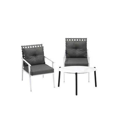Livsip 3pc Outdoor Lounge Sets 70CM White Round Table Rattan Chairs-Outdoor Patio Set-PEROZ Accessories