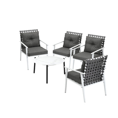Livsip 5PC Outdoor Lounge Sets 70CM White Round Table Rattan Chairs-Outdoor Patio Set-PEROZ Accessories