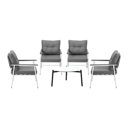 Livsip Outdoor Patio Set 5PC Bistro Lounge Set 70cm White Table-Outdoor Patio Set-PEROZ Accessories