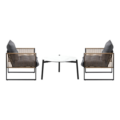 Livsip 3PCS Outdoor Patio Set White 70cm Coffee Table Rattan Chairs-Outdoor Patio Set-PEROZ Accessories