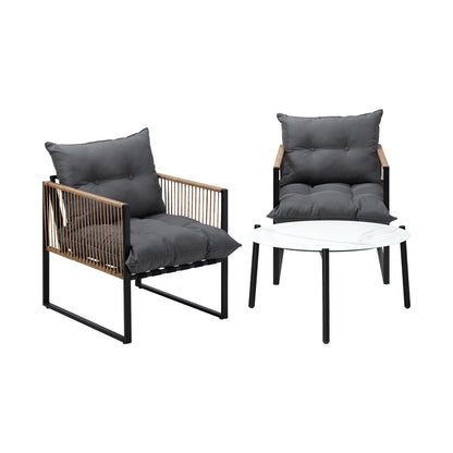 Livsip 3PCS Outdoor Patio Set White 70cm Coffee Table Rattan Chairs-Outdoor Patio Set-PEROZ Accessories