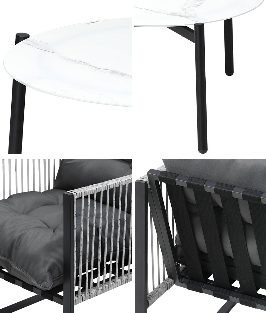 Livsip 3PCS Outdoor Patio Set White 70cm Table Cushioned Armchairs-Outdoor Patio Set-PEROZ Accessories