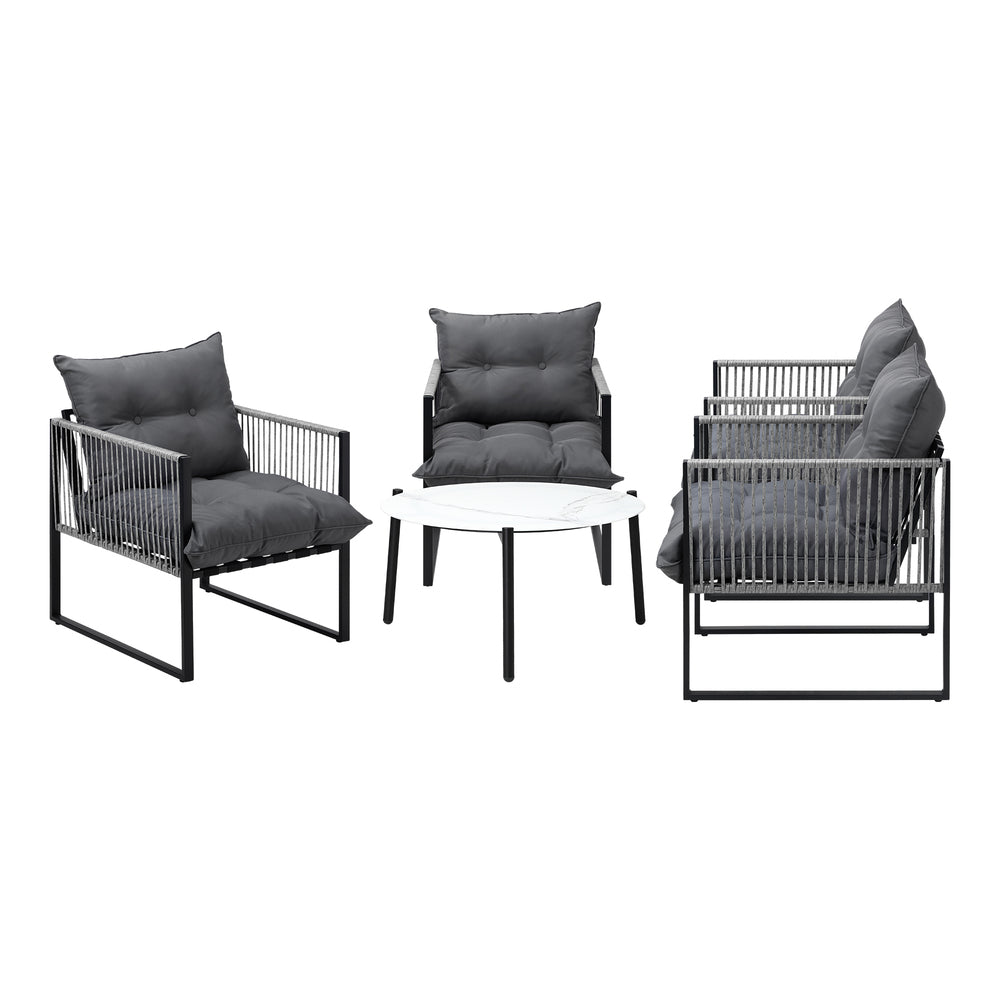 Livsip 5PCS Outdoor Patio Set White 70cm Table Cushioned Armchairs-Outdoor Patio Set-PEROZ Accessories