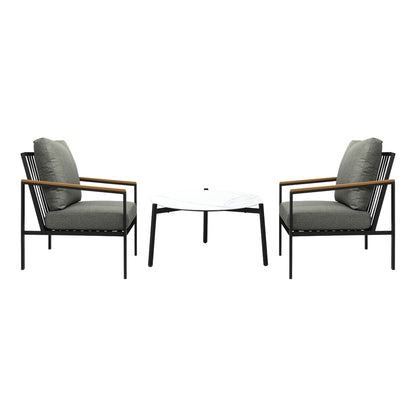 Livsip 3PC Outdoor Patio Set White 70cm Coffee Table Sofa Chair-Outdoor Patio Set-PEROZ Accessories