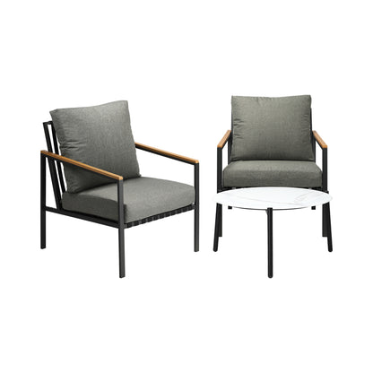 Livsip 3PC Outdoor Patio Set White 70cm Coffee Table Sofa Chair-Outdoor Patio Set-PEROZ Accessories