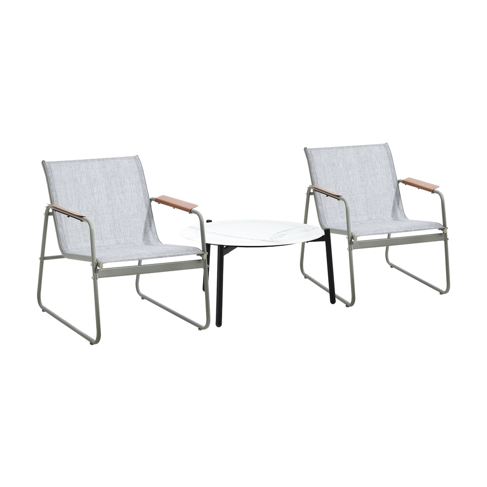 Livsip 3PCS Outdoor Bistro Set Patio Chair 70cm White Table Textilene-Outdoor Patio Set-PEROZ Accessories