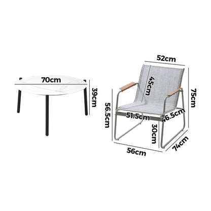 Livsip 3PCS Outdoor Bistro Set Patio Chair 70cm White Table Textilene-Outdoor Patio Set-PEROZ Accessories