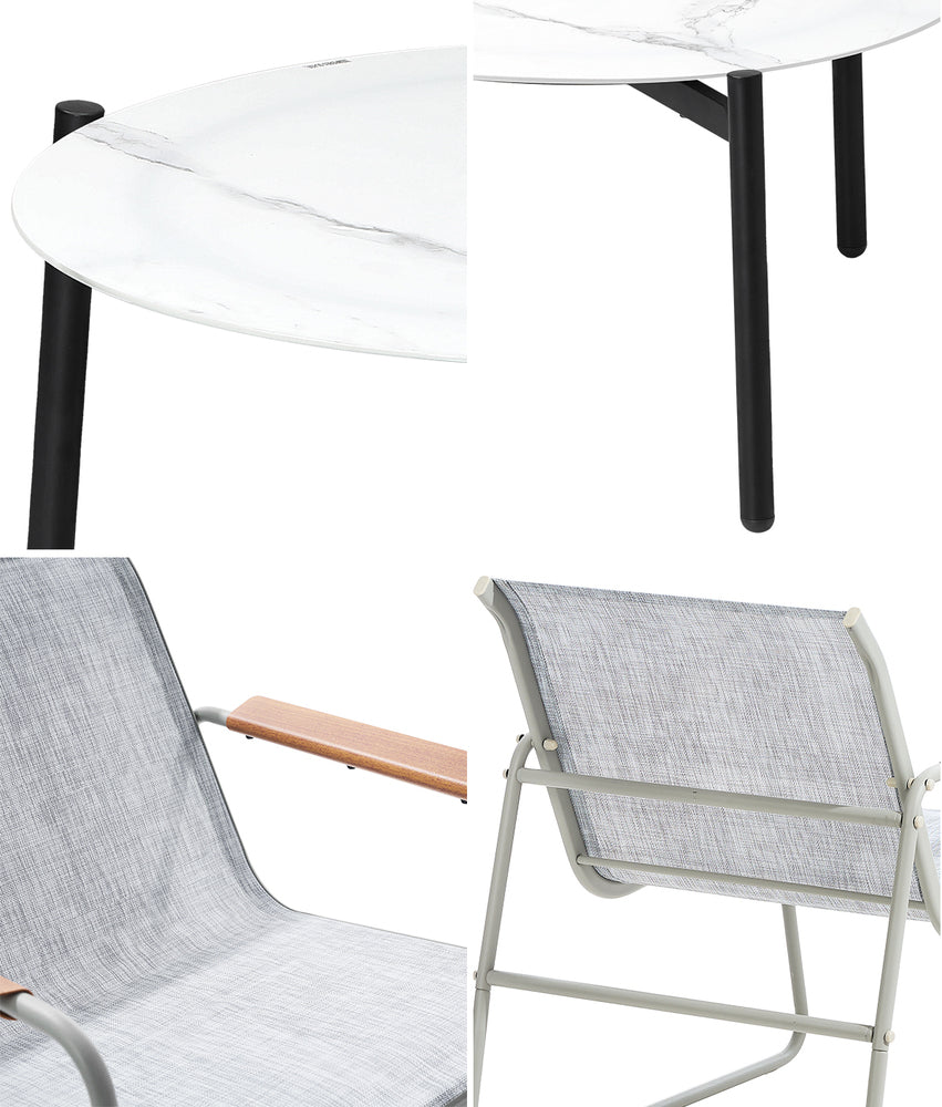 Livsip 3PCS Outdoor Bistro Set Patio Chair 70cm White Table Textilene-Outdoor Patio Set-PEROZ Accessories