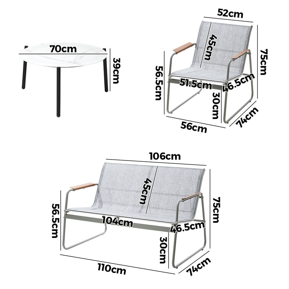 Livsip Outdoor Lounge Set 4 Seater Patio Chairs 70cm White Table-Outdoor Patio Set-PEROZ Accessories