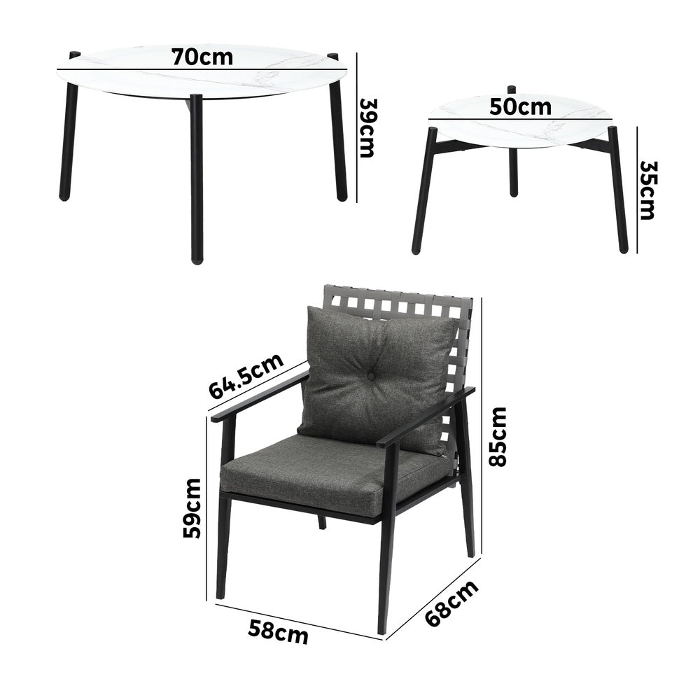 Livsip Outdoor Patio Set 2pc White Marble Table Sets 4pc Rattan Chairs-Outdoor Patio Set-PEROZ Accessories