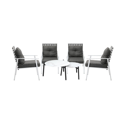 Livsip 6pc Outdoor Lounge Sets White Round Tables 4pc Rattan Chairs-Outdoor Patio Set-PEROZ Accessories