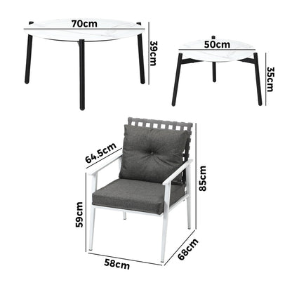 Livsip 6pc Outdoor Lounge Sets White Round Tables 4pc Rattan Chairs-Outdoor Patio Set-PEROZ Accessories