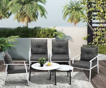 Livsip 6pc Outdoor Lounge Sets White Round Tables 4pc Rattan Chairs-Outdoor Patio Set-PEROZ Accessories