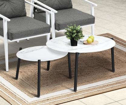 Livsip 6pc Outdoor Lounge Sets White Round Tables 4pc Rattan Chairs-Outdoor Patio Set-PEROZ Accessories