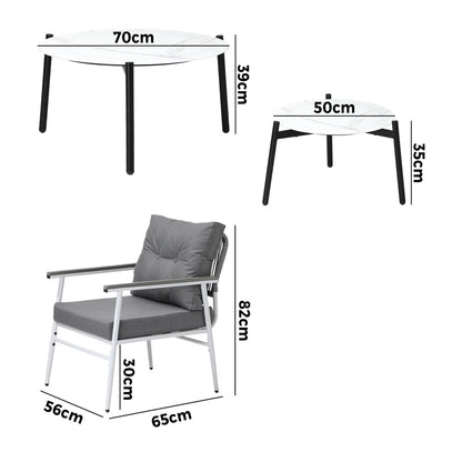 Livsip 6 Piece Outdoor Patio Set White Table Set White Armchairs-Outdoor Patio Set-PEROZ Accessories