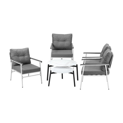 Livsip 6 Piece Outdoor Patio Set White Table Set White Armchairs-Outdoor Patio Set-PEROZ Accessories