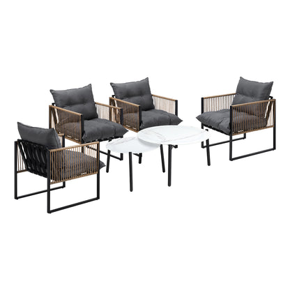 Livsip 6PCS Outdoor Patio Set White Coffee Table Set Rattan Chairs-Outdoor Patio Set-PEROZ Accessories