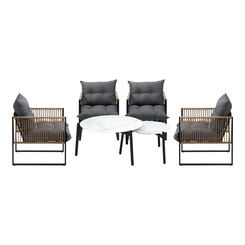 Livsip 6PCS Outdoor Patio Set White Coffee Table Set Rattan Chairs-Outdoor Patio Set-PEROZ Accessories