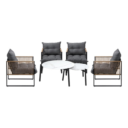 Livsip 6PCS Outdoor Patio Set White Coffee Table Set Rattan Chairs-Outdoor Patio Set-PEROZ Accessories
