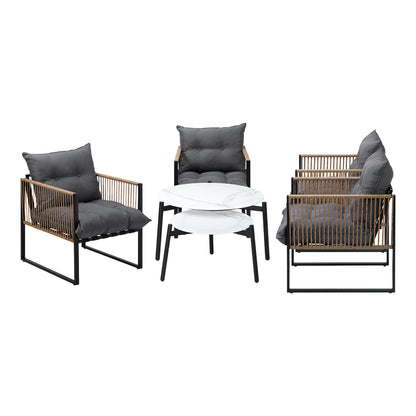 Livsip 6PCS Outdoor Patio Set White Coffee Table Set Rattan Chairs-Outdoor Patio Set-PEROZ Accessories
