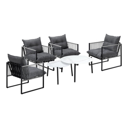 Livsip 6PCS Outdoor Patio Set White Coffee Table Set Lounge Chairs-Outdoor Patio Set-PEROZ Accessories
