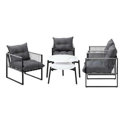 Livsip 6PCS Outdoor Patio Set White Coffee Table Set Lounge Chairs-Outdoor Patio Set-PEROZ Accessories
