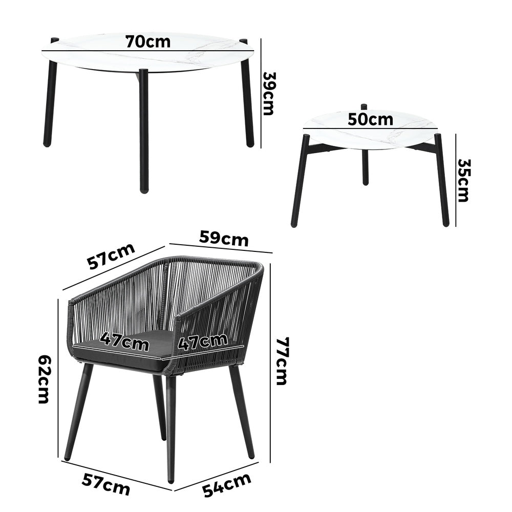 Livsip 6PC Outdoor Patio Set 2 Coffee Table with Grey Chairs-Outdoor Patio Set-PEROZ Accessories
