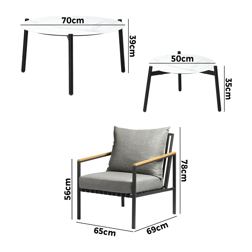 Livsip 6PCS Outdoor Lounge Set White 50/70cm Coffee Table Chairs-Outdoor Patio Set-PEROZ Accessories