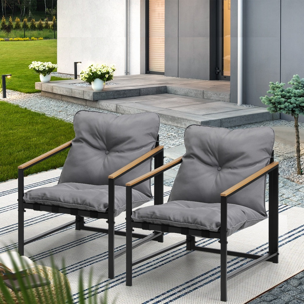 Livsip 2 Piece Outdoor Armchair Lounge Sofa Black-Outdoor Patio Set-PEROZ Accessories