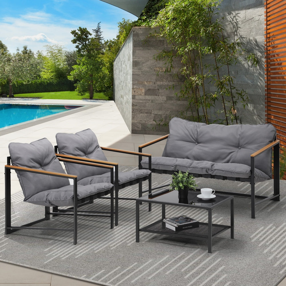 Livsip 4 Seater Outdoor Lounge Sofa Set Patio Chairs Table-Outdoor Patio Set-PEROZ Accessories