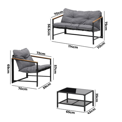 Livsip 4 Seater Outdoor Lounge Sofa Set Patio Chairs Table-Outdoor Patio Set-PEROZ Accessories
