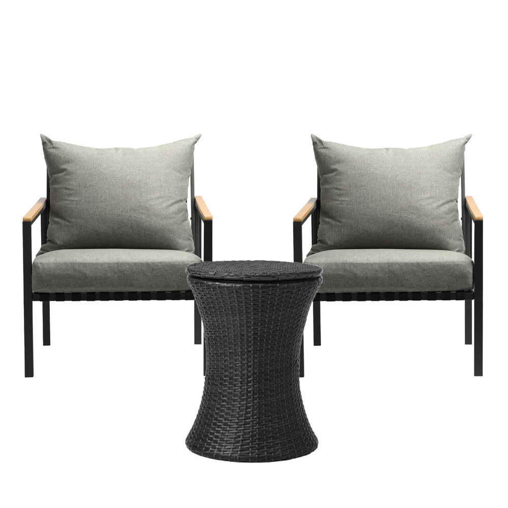 Livsip Outdoor Patio Set Ice Bucket Black Table Sofa Setting 3pcs