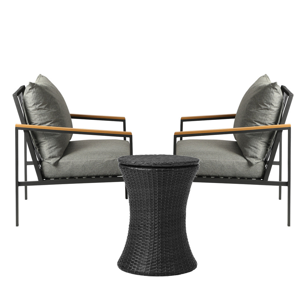 Livsip Outdoor Patio Set Ice Bucket Black Table Sofa Setting 3pcs