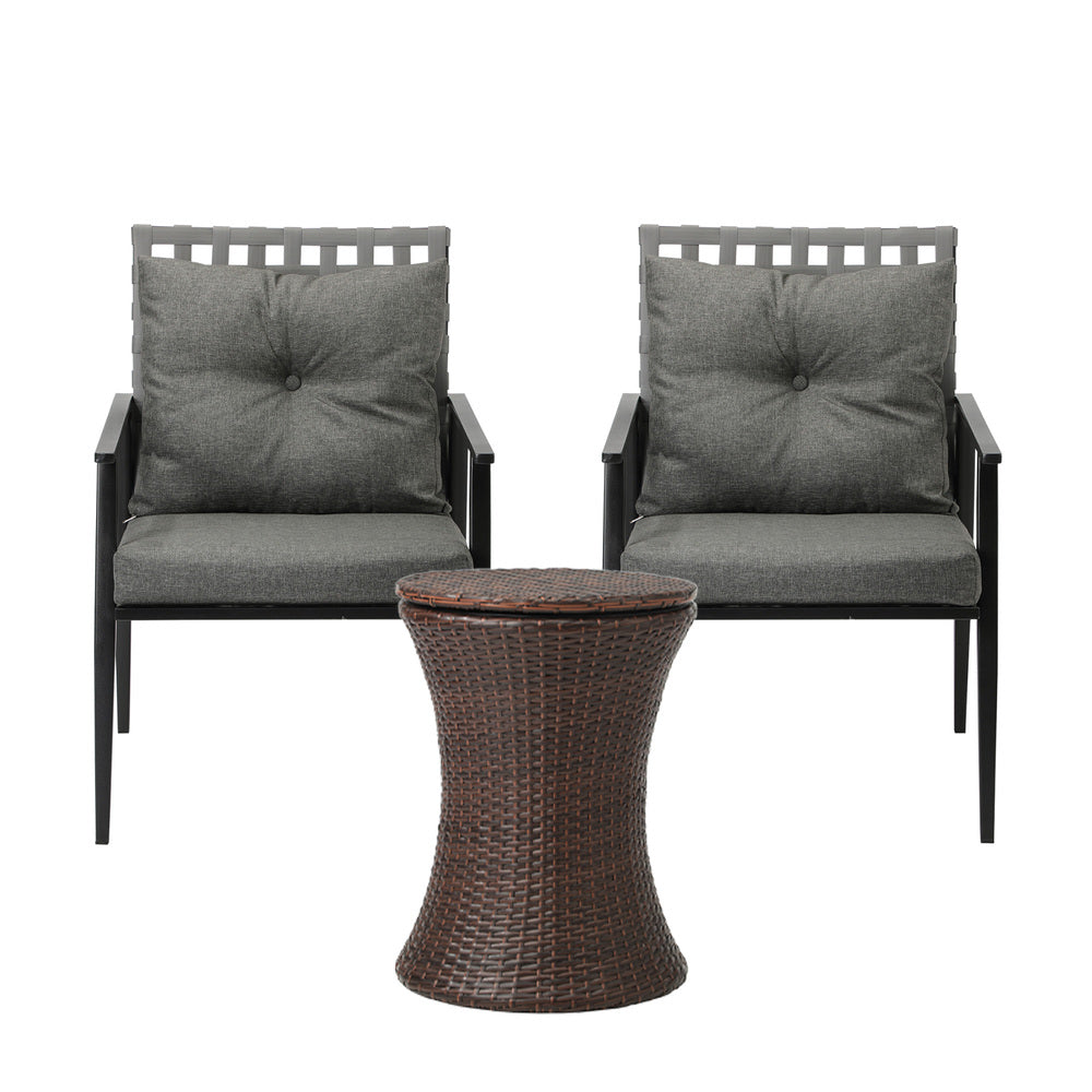 Livsip Outdoor Patio Set Ice Bucket Brown Table 2 Seater Bistro Set-Outdoor Patio Set-PEROZ Accessories