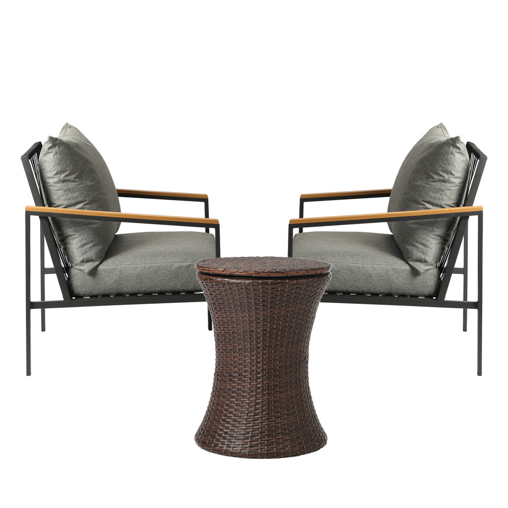 Livsip Outdoor Patio Set Ice Bucket Brown Table Sofa Setting 3pcs