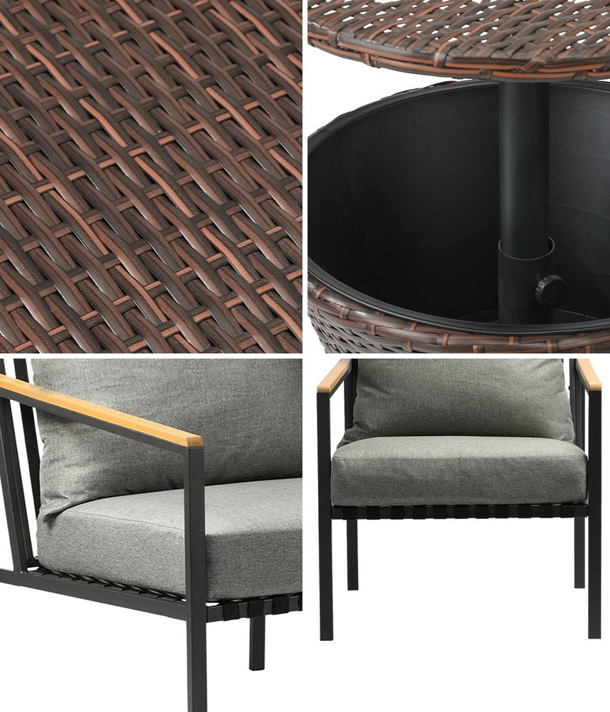 Livsip Outdoor Patio Set Ice Bucket Brown Table Sofa Setting 3pcs