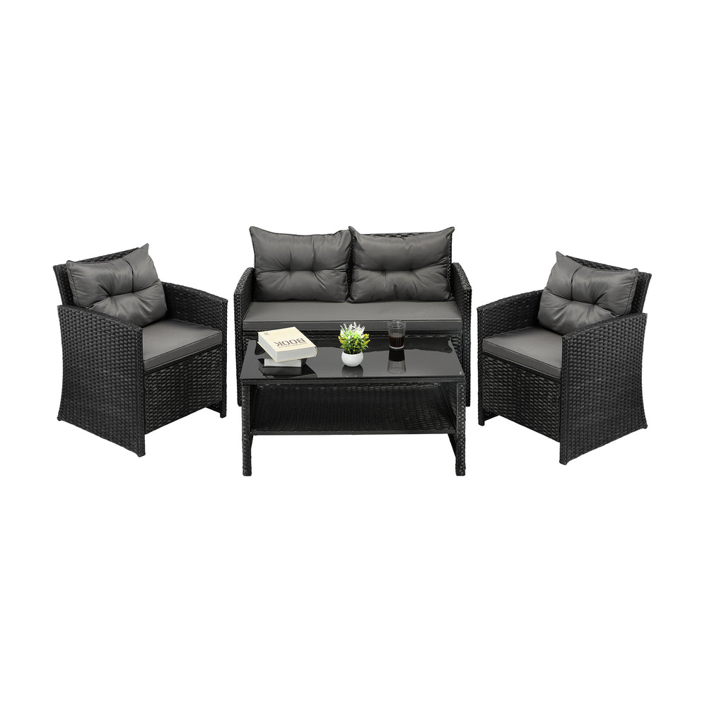 Livsip Outdoor Furniture Lounge Setting 4Piece Wicker Sofa Chair Table Patio Set-Outdoor Patio Set-PEROZ Accessories
