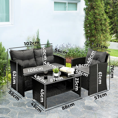 Livsip Outdoor Furniture Lounge Setting 4Piece Wicker Sofa Chair Table Patio Set-Outdoor Patio Set-PEROZ Accessories