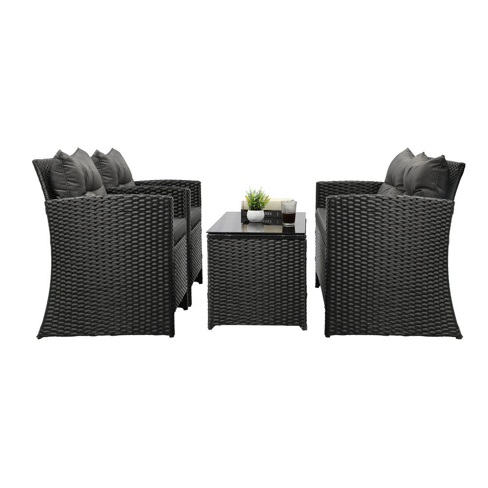Livsip Outdoor Furniture Lounge Setting 4Piece Wicker Sofa Chair Table Patio Set-Outdoor Patio Set-PEROZ Accessories