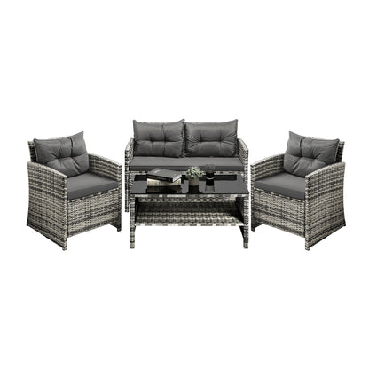 Livsip Outdoor Lounge Set Patio Furniture Dining Chairs Wicker Table 4 Piece-Outdoor Patio Sets-PEROZ Accessories