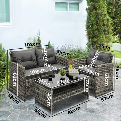 Livsip Outdoor Lounge Set Patio Furniture Dining Chairs Wicker Table 4 Piece-Outdoor Patio Sets-PEROZ Accessories